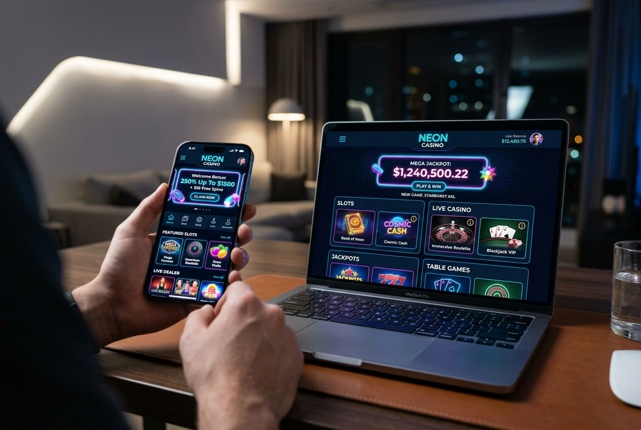 Nowoczesny interfejs kasyna online na smartfonie i laptopie